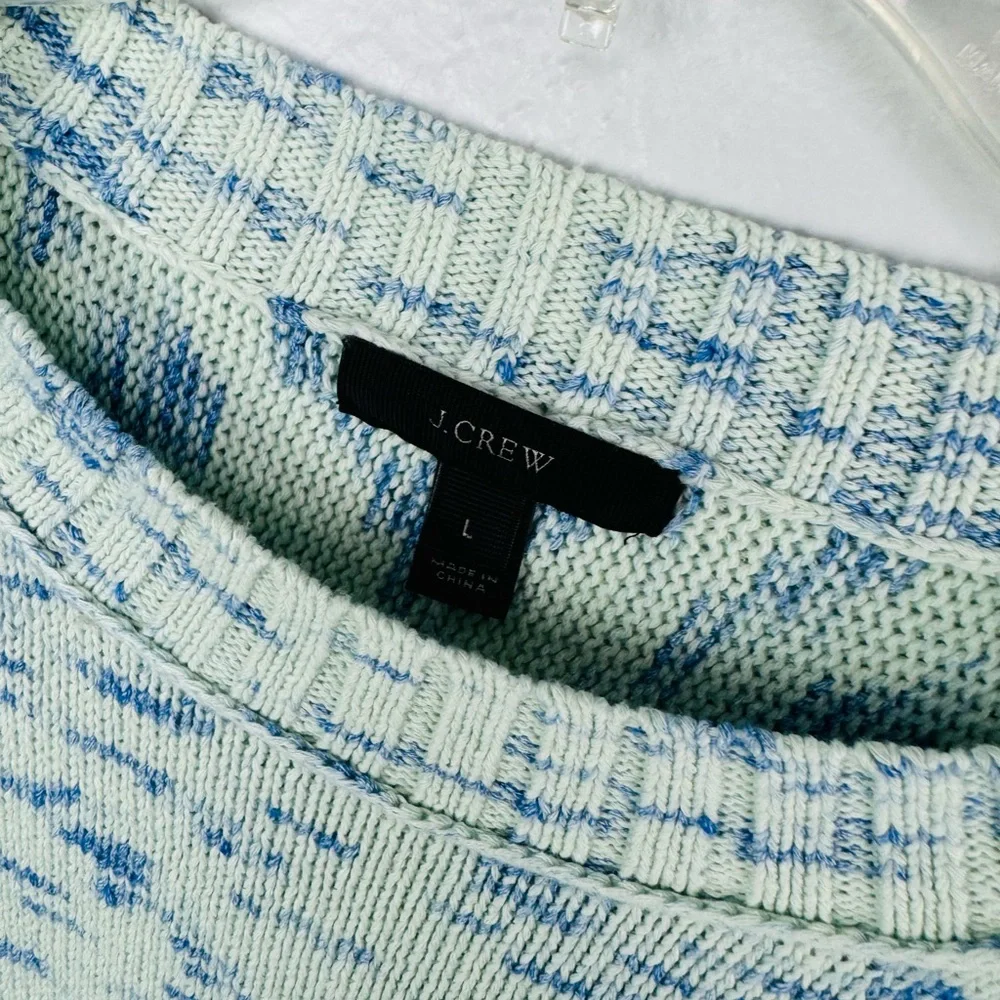 J. Crew Speckled Blue Cotton Crewneck Sweater